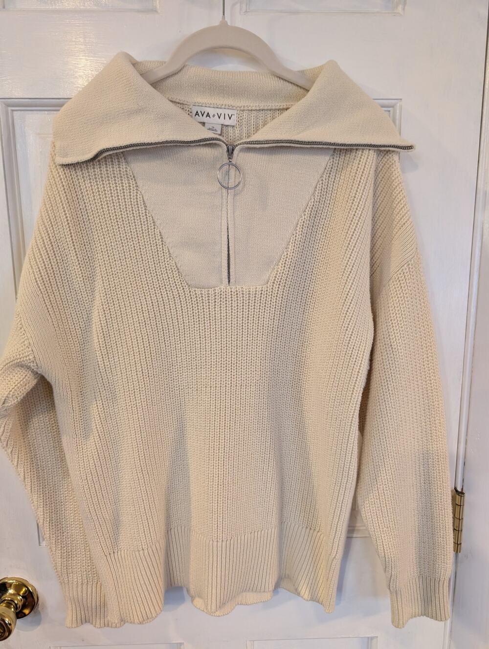Ava & Viv Mixed-Media Ribbed Quarter-Zip Pullover Sweater Size 1X